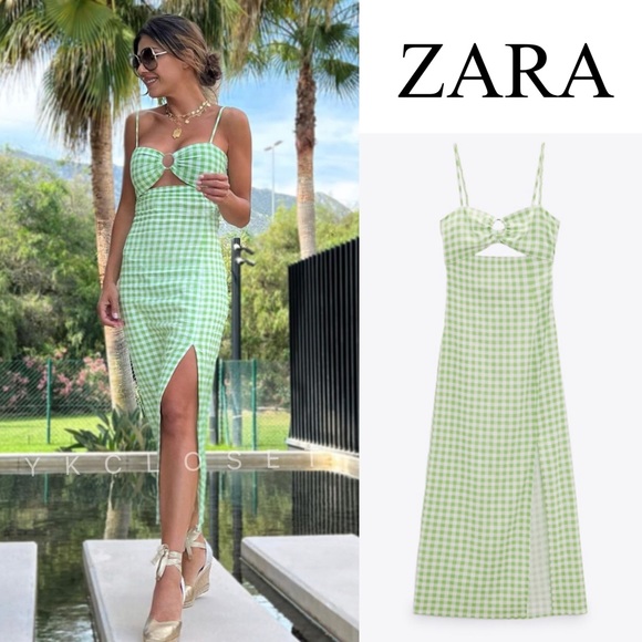 Zara Dresses & Skirts - GINGHAM LINEN MIDI DRESS || ZARA || YKCLOSET